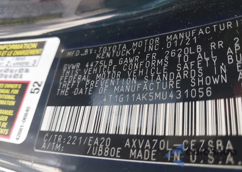 2021 Toyota Camry Se from USA, damaged, VIN 4T1G11AK5MU431056